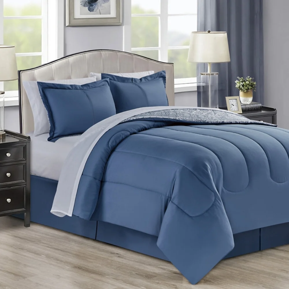 SUPER SALE ** BRAND NEW IN BAG ** Elegant Blue Floral Reversible Bedding 8PC Set